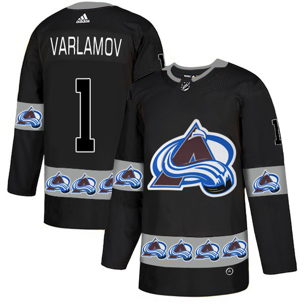 Men's Colorado Avalanche #1 Semyon Varlamov Black Team Logos Fashion Adidas Jersey
