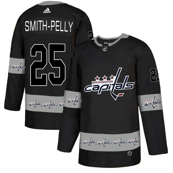 Men's Washington Capitals #25 Devante Smith-Pelly Black Team Logos Fashion Adidas Jersey