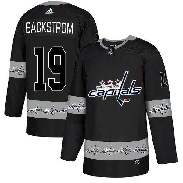 Men's Washington Capitals #19 Nicklas Backstrom Black Team Logos Fashion Adidas Jersey
