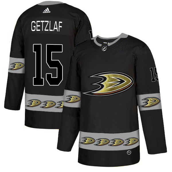 Men's Anaheim Ducks #15 Ryan Getzlaf Black Team Logos Fashion Adidas Jersey