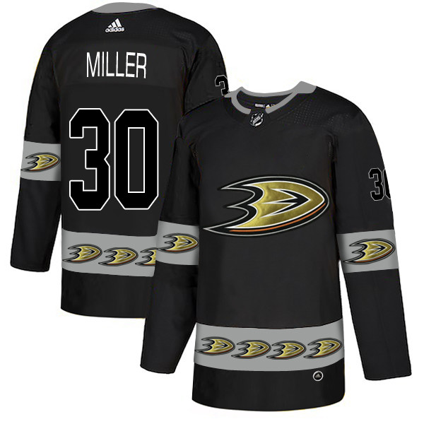Men's Anaheim Ducks #30 Ryan Miller Black Team Logos Fashion Adidas Jersey