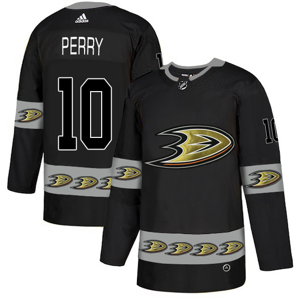 Men's Anaheim Ducks #10 Corey Perry Black Team Logos Fashion Adidas Jersey