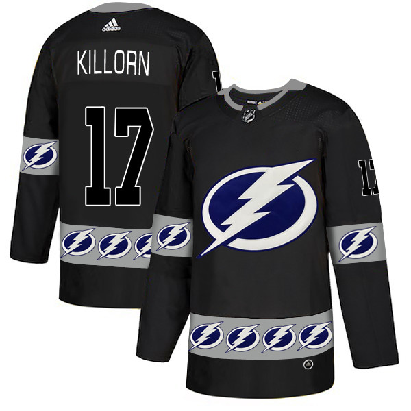 Men's Tampa Bay Lightning #17 Alex Killorn Black Team Logos Fashion Adidas Jersey