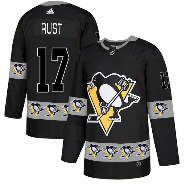 Men's Pittsburgh Penguins #17 Bryan Rust Black Team Logos Fashion Adidas Jersey