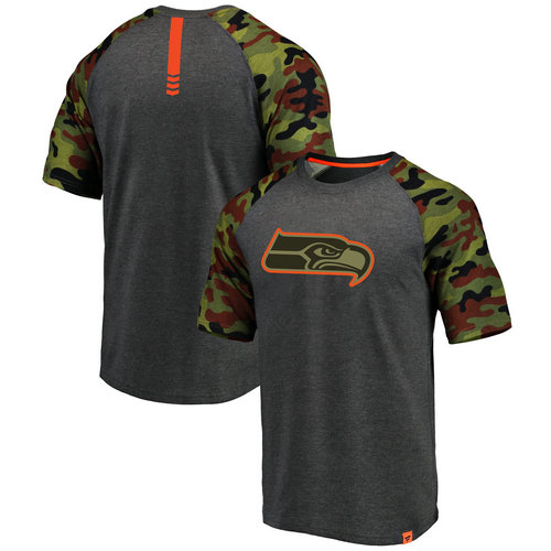 Seattle Seahawks College Heathered Gray NFL Pro Line by Fanatics Branded Camo Recon Camo Raglan T-Shirt
