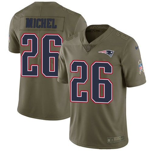 Youth Nike Patriots 26 Sony Michel Olive Stitched NFL Limited 2017 Salute To Service Jersey