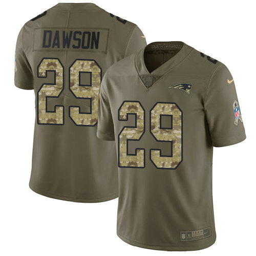 Youth Nike Patriots 29 Duke Dawson Olive Camo Stitched NFL Limited 2017 Salute To Service Jersey