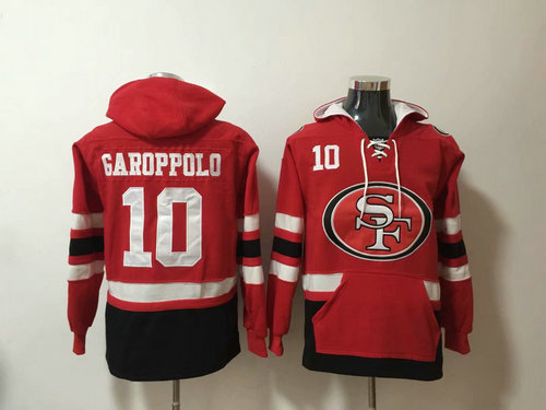 Men's San Francisco 49ers 10 Jimmy Garoppolo Red Stitched Pullover Hoodie