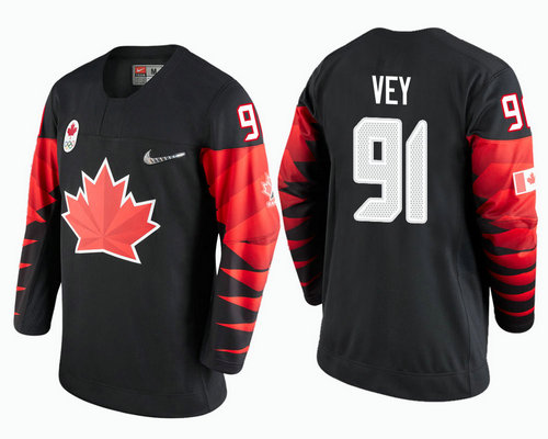 Men Canada Team #91 Linden Vey Black 2018 Winter Olympics Jersey