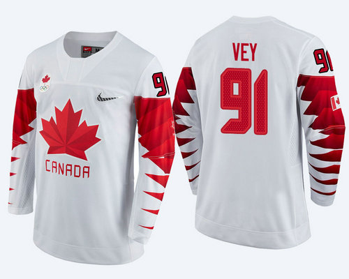 Men Canada Team #91 Linden Vey White 2018 Winter Olympics Jersey