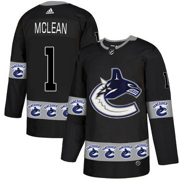 Men's Vancouver Canucks #1 Kirk McLean Black Team Logos Fashion Adidas Jersey