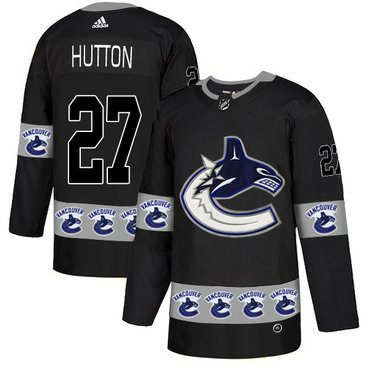 Men's Vancouver Canucks #27 Ben Hutton Black Team Logos Fashion Adidas Jersey