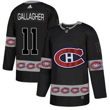 Men's Montreal Canadiens #11 Brendan Gallagher Black Team Logos Fashion Adidas Jersey