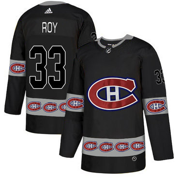 Men's Montreal Canadiens #33 Patrick Roy Black Team Logos Fashion Adidas Jersey