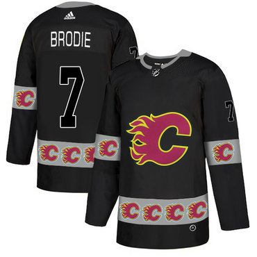Men's Calgary Flames #7 T.J. Brodie Black Team Logos Fashion Adidas Jersey