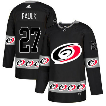 Men's Carolina Hurricanes #27 Justin Faulk Black Team Logos Fashion Adidas Jersey