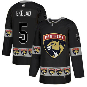 Men's Florida Panthers #5 Aaron Ekblad Black Team Logos Fashion Adidas Jersey