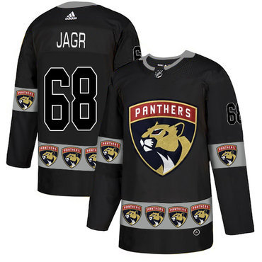 Men's Florida Panthers #68 Jaromir Jagr Black Team Logos Fashion Adidas Jersey