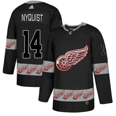 Men's Detroit Red Wings #14 Gustav Nyquist Black Team Logos Fashion Adidas Jersey