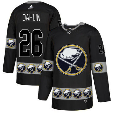 Men's Buffalo Sabres #26 Rasmus Dahlin Black Team Logos Fashion Adidas Jersey