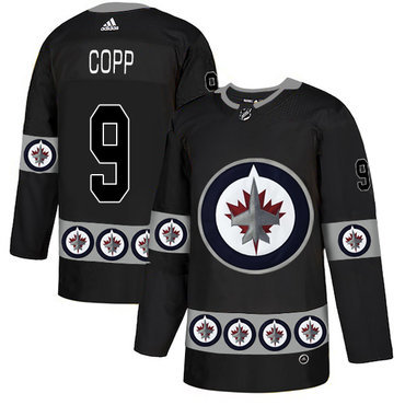 Men's Winnipeg Jets #9 Andrew Copp Black Team Logos Fashion Adidas Jersey