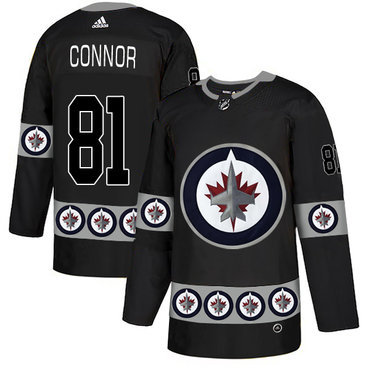 Men's Winnipeg Jets #81 Kyle Connor Black Team Logos Fashion Adidas Jersey