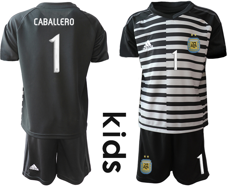 2019-20-Argentina-1-CABALLERO-Black-Youth-Goalkeeper-Soccer-Jerseys
