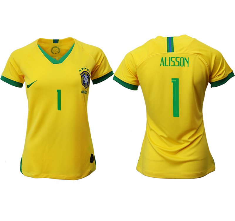 2019-20-Brazil-1-ALISSON-Home-Women-Soccer-Jersey