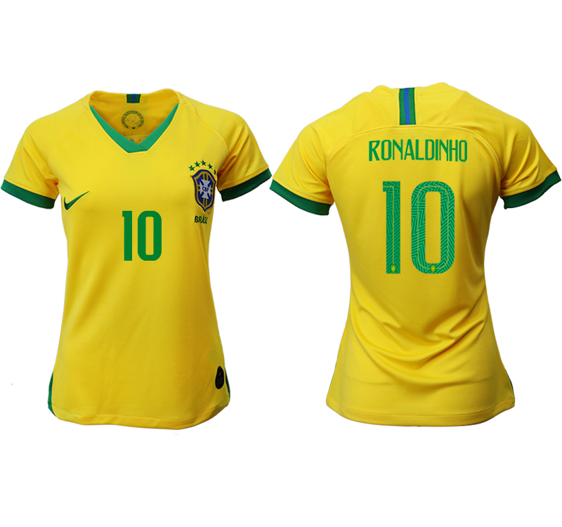 2019-20-Brazil-10-RONALDINHO-Home-Women-Soccer-Jersey