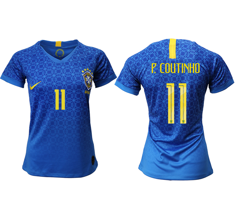 2019-20-Brazil-11-P.-COUTINHO-Away-Women-Soccer-Jersey