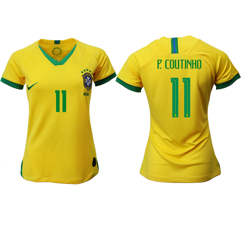 2019-20-Brazil-11-P.COUTINHO-Home-Women-Soccer-Jersey