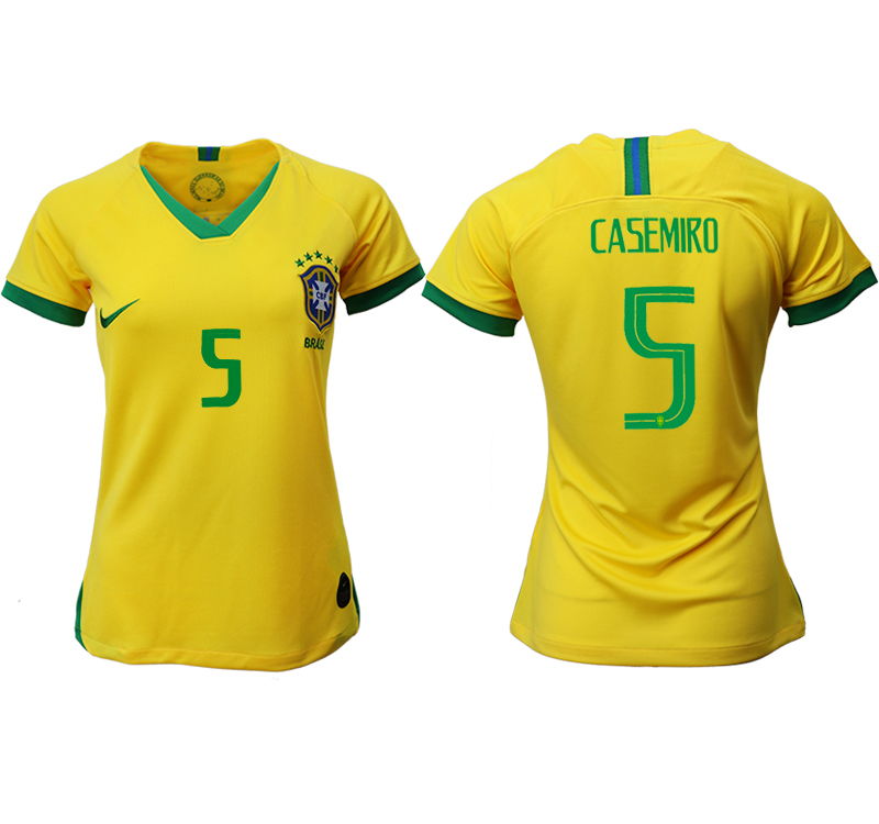 2019-20-Brazil-5-CASEMIRO-Home-Women-Soccer-Jersey
