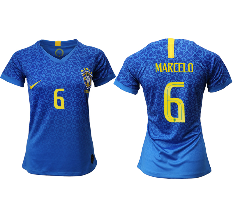 2019-20-Brazil-6-MARCELO-Away-Women-Soccer-Jersey