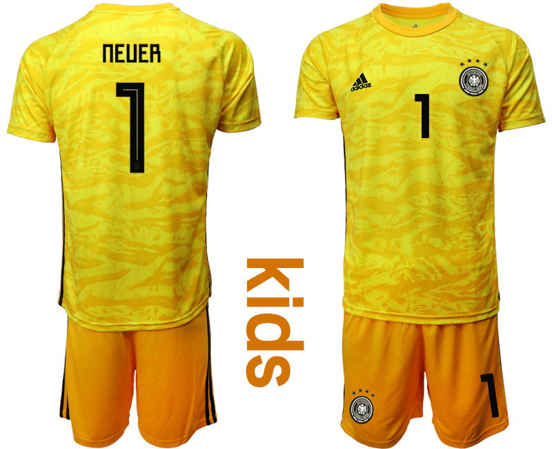 2019-20-Germany-1-NEUER-Yellow-Goalkeeper-Youth-Soccer-Jersey