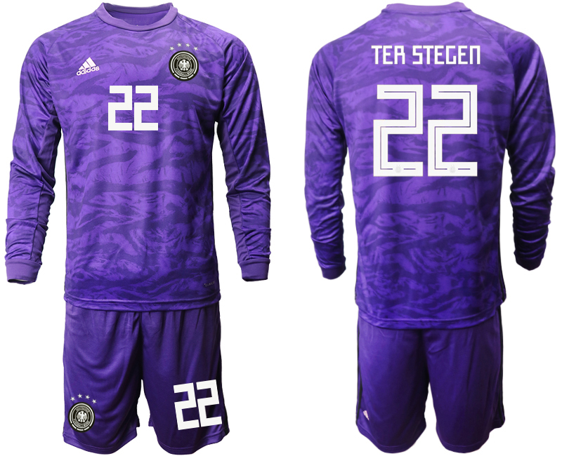 2019-20-Germany-22-TER-STEGEN-Purple-Green-Long-Sleeve-Goalkeeper-Soccer-Jersey