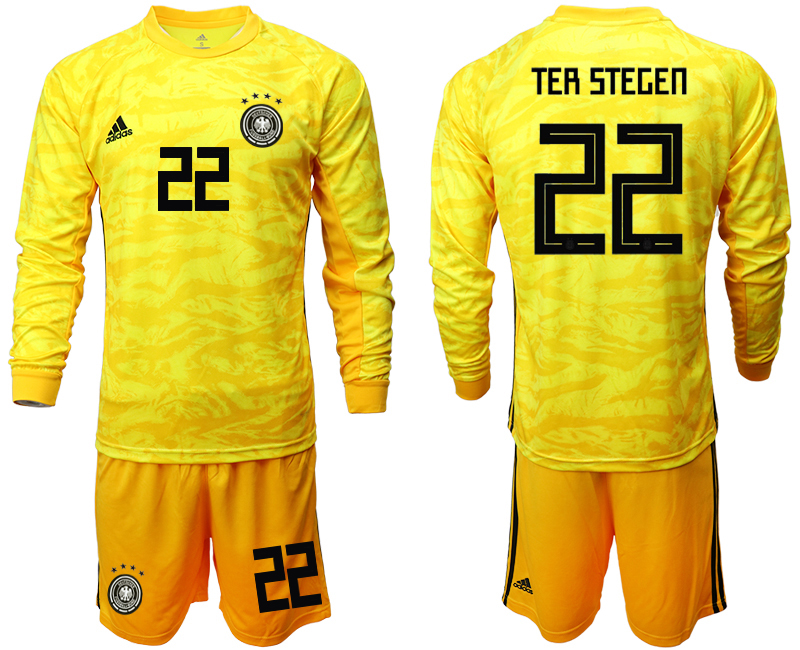 2019-20-Germany-22-TER-STEGEN-Yellow-Long-Sleeve-Goalkeeper-Soccer-Jersey