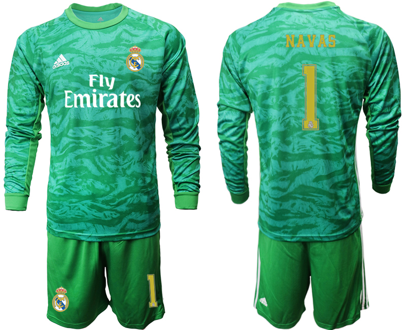 2019-20-Real-Madrid-1-NAVAS-Green-Long-Sleeve-Goalkeeper-Soccer-Jersey