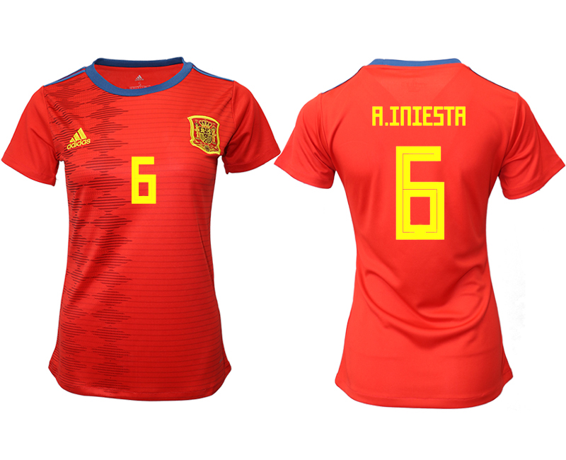 2019-20-Spain-6-A.INIESTA-Home-Women-Soccer-Jersey