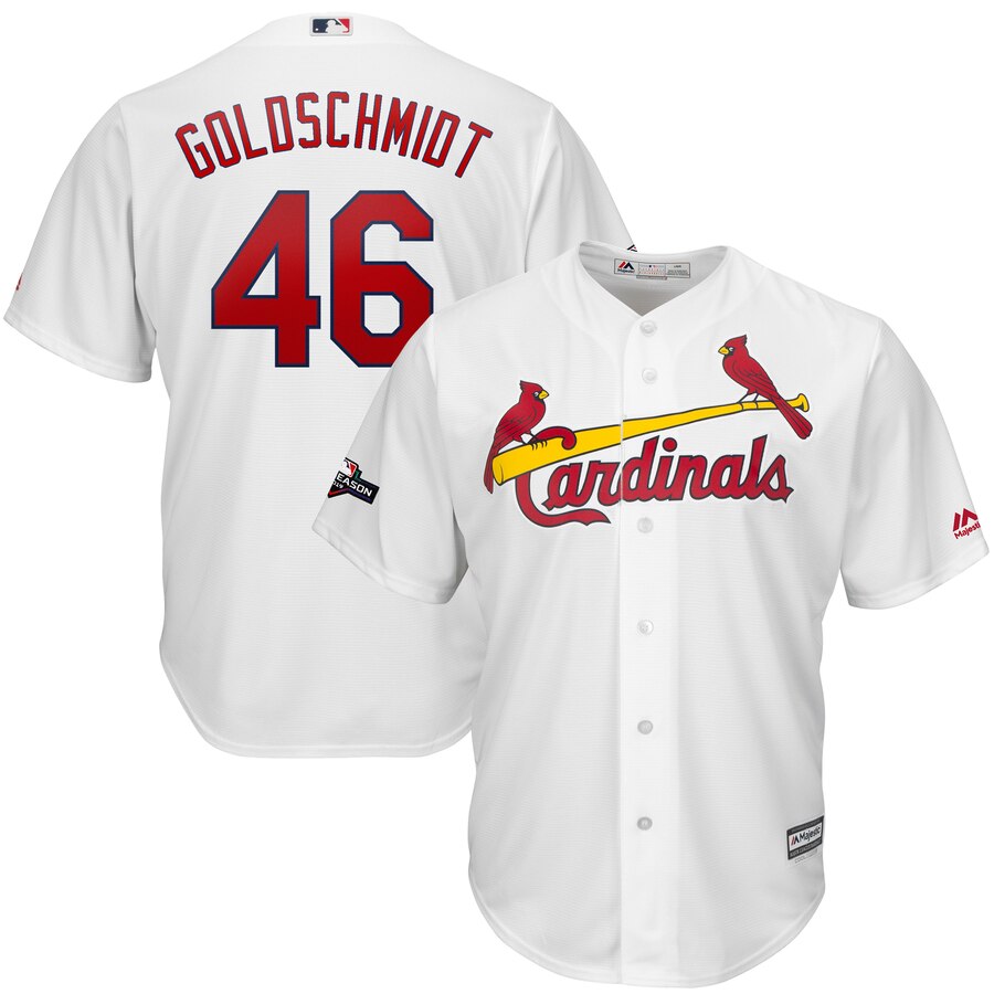St. Louis Cardinals #46 Paul Goldschmidt Majestic 2019 Postseason Official Cool Base Player White Jersey