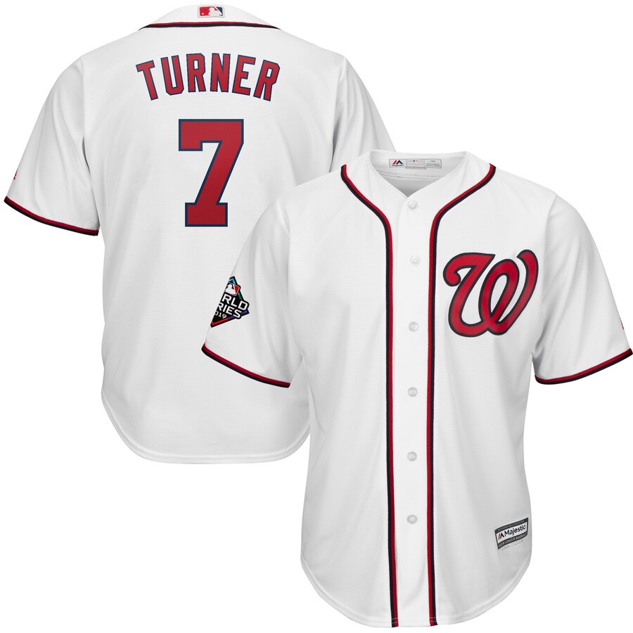 Men's Washington Nationals #7 Trea Turner White 2019 World Series Bound Cool Base Stitched MLB Jersey