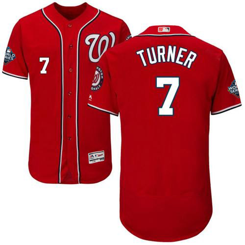 Men's Washington Nationals #7 Trea Turner Red 2019 World Series Bound Flexbase Authentic Collection Stitched MLB Jersey