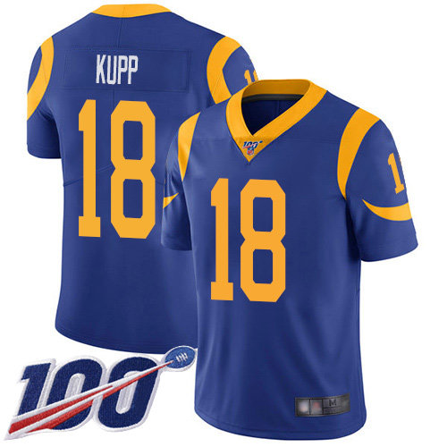 Youth Nike Rams #18 Cooper Kupp Royal Blue Alternate Stitched NFL 100th Season Vapor Limited Jersey