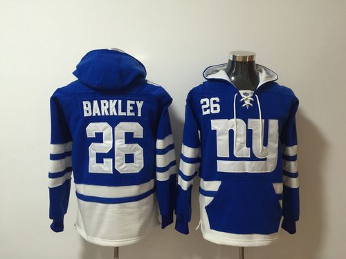 Men's New York Giants 26 Saquon Barkley Royal All Stitched Hooded Sweatshirt