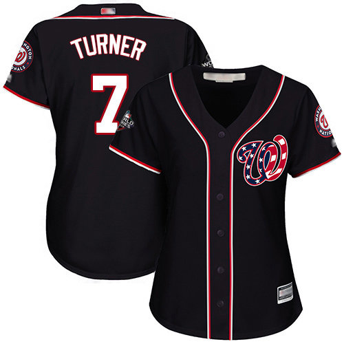 Nationals #7 Trea Turner Navy Blue Alternate 2019 World Series Bound Women's Stitched Baseball Jersey