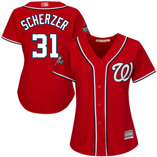 Nationals #31 Max Scherzer Red Alternate 2019 World Series Bound Women's Stitched Baseball Jersey
