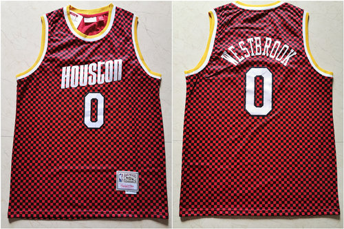 Rockets 0 Russell Westbrook Red Checkerboard Hardwood Classics Jersey