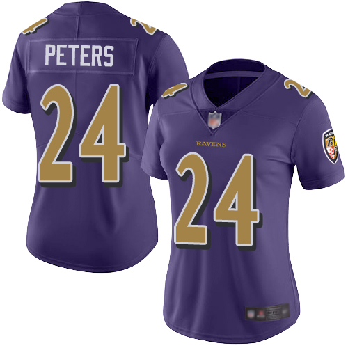 Ravens #24 Marcus Peters Purple Women's Stitched Football Limited Rush Jersey