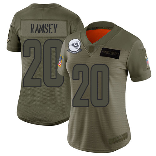 Rams #20 Jalen Ramsey Camo Women's Stitched Football Limited 2019 Salute to Service Jersey