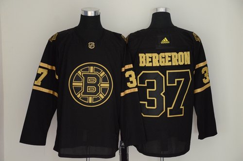 Men's Boston Bruins 37 Patrice Bergeron Black Gold Adidas Jersey