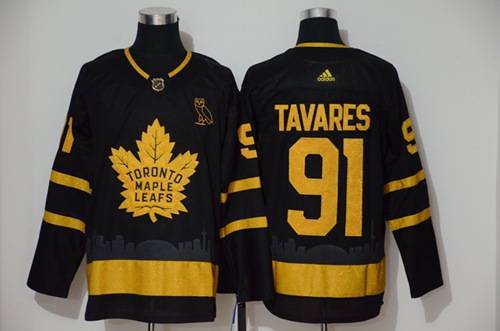 Men's Toronto Maple Leafs #91 John Tavares Black City Edition Authentic Stitched Hockey Jersey